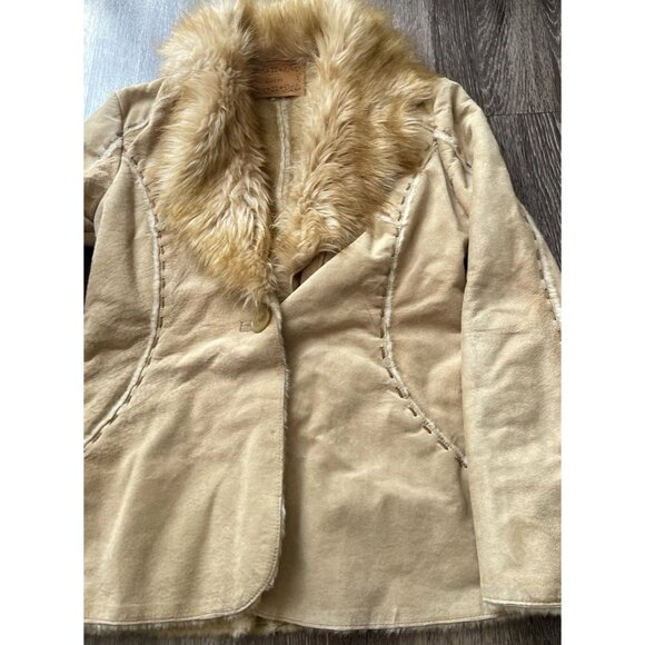 Vintage Guess Suede Leather Jacket Women’s Sz SMALL Brown Coat Faux Fur Stitched - Picture 4 of 16
